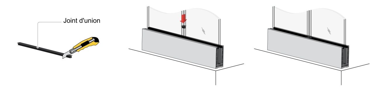 Schéma d'installation / fixation de plusieurs rails - clôture piscine GLASSFIT 1401